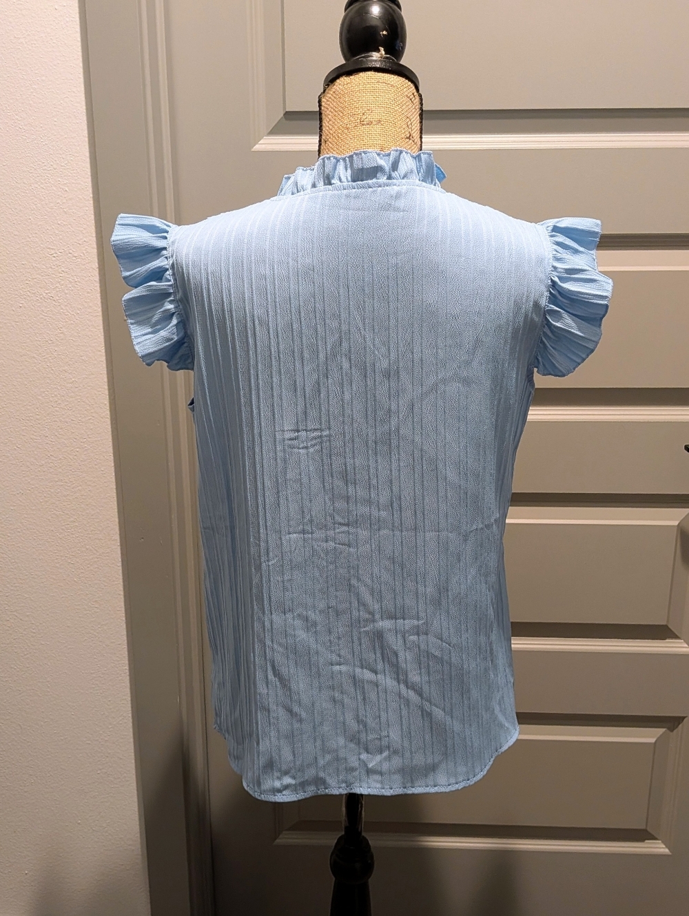 Light Blue Embroidered Ruffle Sleeve Top - Picture 7 of 7